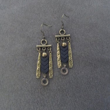 Southwest chandelier black and bronze earrings 
