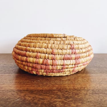 Vintage Handwoven African Coil Grass Basket 