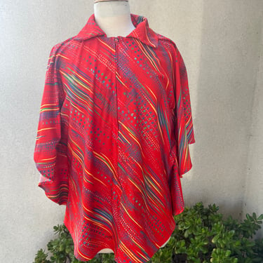 Vintage poncho style top polyester red Sz S/M Jaylan of Ca 