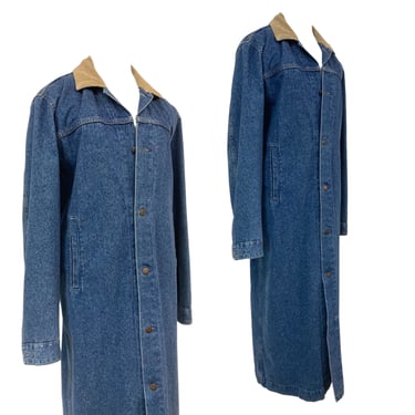 Vtg Vintage 1980s 80s Rare Essential Denim Corduroy Collar Trench Duster Coat 