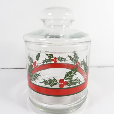 Libbey Holly Berry Christmas Glass Candy Jar 