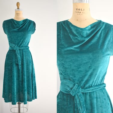 1970s Jonathan Logan Shimmery Green Velour Dress 