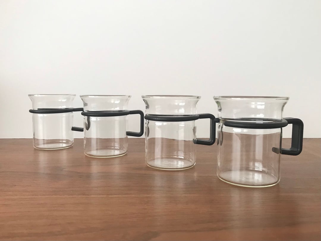 Danish Modern Bodum Glass Coffee Mugs, as in Star Trek - Set of 10