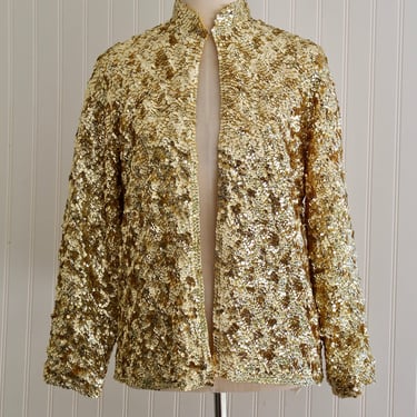 1980s 1990s - Gold Sequin Jacket - Beaded Jacket - Party - Cocktail Jacket - Trophy Jacket 