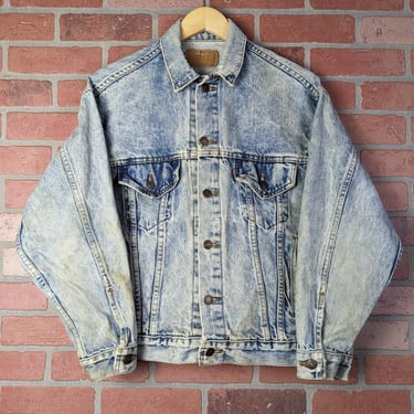 Vintage 80s 90s Distressed Levi's Strauss ORIGINAL Acid Wash Denim Trucker Jacket - Medium 