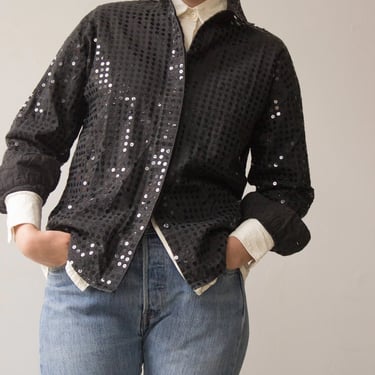 1980s Black Denim Sequined Button Down 