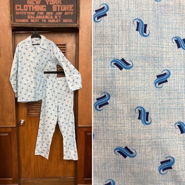 Vintage 1950’s Deadstock Atomic Pattern Cotton Rockabilly PJ Pakamas Outfit Shirt & Pants Set, Pajama Set, Two Piece, Deadstock, NOS, Atomic 