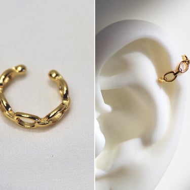 E126 gold ear cuff, chain ear cuff, dainty chain link ear cuff, gold cuff earrings, chain ear cuff earrings, link earrings, gift for her 