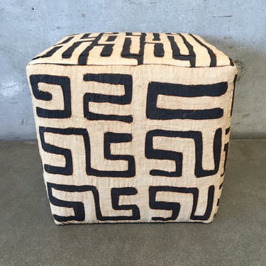 Ottoman Upholstered in Vintage African Kuba Cloth