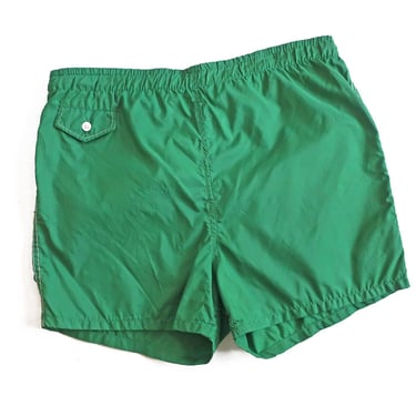 vintage swim trunks / 70s shorts / 1970s green nylon lined surf trunks board shorts Large 