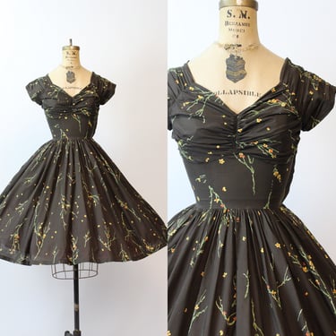 1950s SERBIN CACTUS cotton full skirt dress xxs | new spring summer 