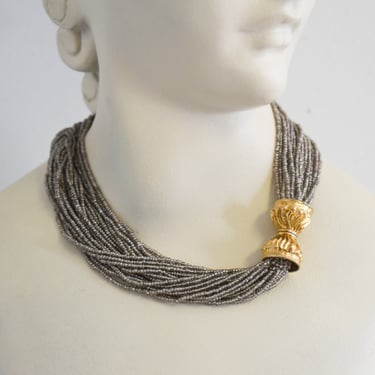 Vintage Seed Bead Snap Closure Necklace 