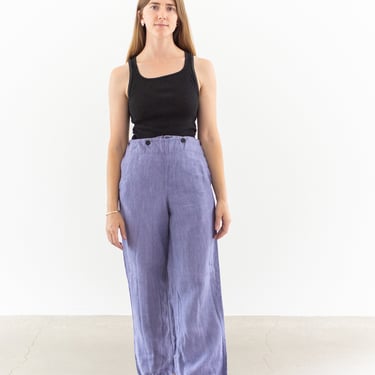 Vintage 28 Waist 50s Blue French Linen Broadfall Trousers | High Rise Sailor Pants | 