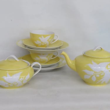 Vintage Union Czechoslovakia Birds Design Yellow Eight Piece Tea Set 2922B