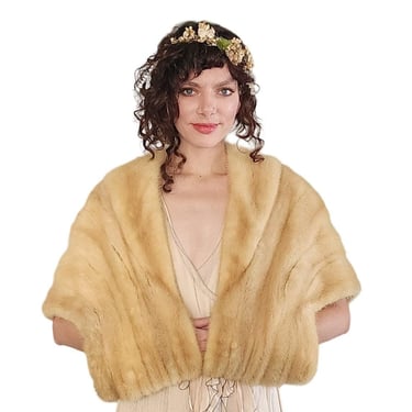 50s Blonde Mink Fur Shrug Wrap Stole Vintage Bride Wedding 