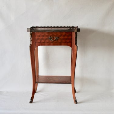 Vintage French Parquetry / Marquetry Bedside Table 