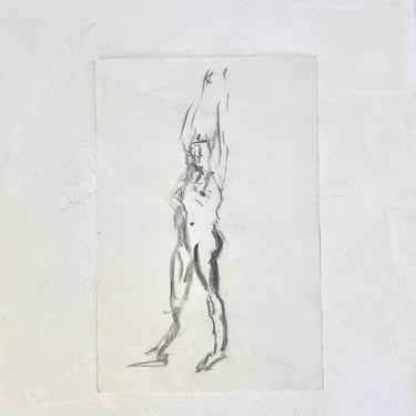 Original Vintage Charcoal Outstretched Nude, 1960s Abstract Nude Original Sketch, Handdrawn Artwork 