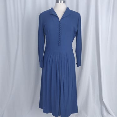 Vintage 1940s Blue Dress with Covered Buttons // AS IS Needs some Love 