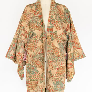 1960s Haori Rayon Fans Print Lounge Robe Kimono 