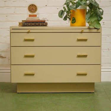 Post Modern Cream And Gold Lowboy Chest