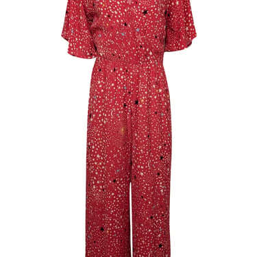 Lily and Lionel x Anthropologie - Red Cropped Sleeve Celestial Jumpsuit Sz XS