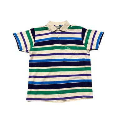 (M) Green/Blue Striped Dior Polo Shirt 081222 JF