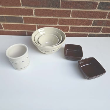 Longaberger Woven Traditions-Choose-Classic Blue Roseville Pottery-Mixing/Nesting Bowls, Utensil Holder or Square Chocolate Cereal Bowls 