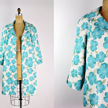 90s Floral Coat / Vintage Flower Power Coat / Floral Print Coat / Mod / 50s Style / Tapestry Jacket /Size M/L 
