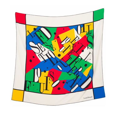 Louis Féraud 1980s Vintage 51" Mondrian Color-Block Silk Scarf 