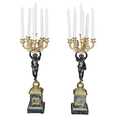 Late 19th C. Pair of Empire style Candelabras