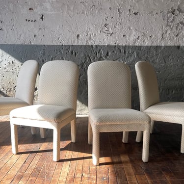 Post Modern Beige Upholstered Low Profile Parson Style Dining Chairs by Sherrill