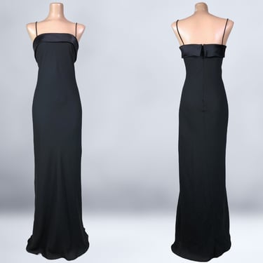 VINTAGE 90s Long Black Evening Slip Dress by Niki Livas Size 14 | 1990s Slinky Formal Cocktail Dress | VFG 