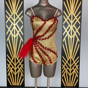 1950s dance costume, gold lame, vintage bodysuit, burlesque, size small, Halloween, majorette, 1940s musical, stage, dance wear, 26, leotard 