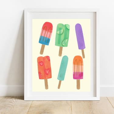 Popsicles 8 X 10 Art Print/ Summer Food Illustration/ Colorful Kids Room Decor/ Whimsical Dessert Wall Art 
