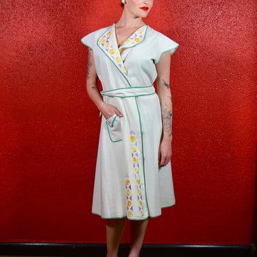 1930s Embroidered Cotton Wrap Dress 