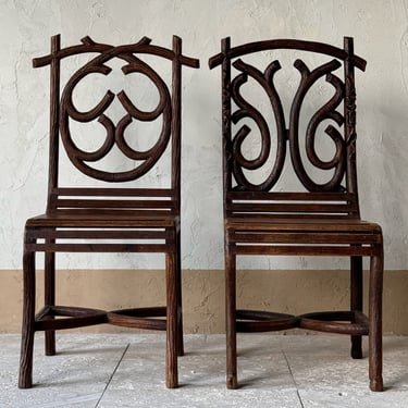 Pair of 19th C. Dissimilar Carved Linden Wood Chairs