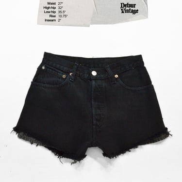 Vintage Levi's 501 Jean Shorts 27 Waist, 1990s 100% Cotton Black Denim, Button Fly Cut-offs 