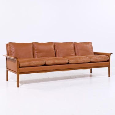 Fredrik Kayser Model-934 Mid Century Teak and Leather Sofa - mcm 