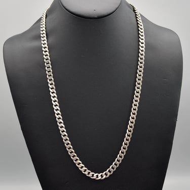 Classic 90's Italy 925 silver heavy curb chain necklace, long Italian designer sterling modern statement chain 