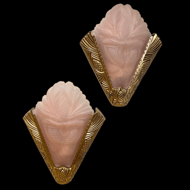 Pair of 1984 Hollywood Regency Pink Glass Sconces