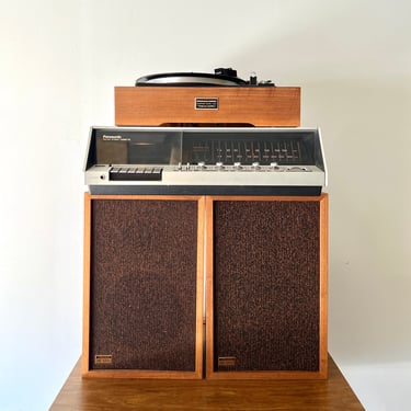 Vintage Record Player with Cassette Player & Speakers