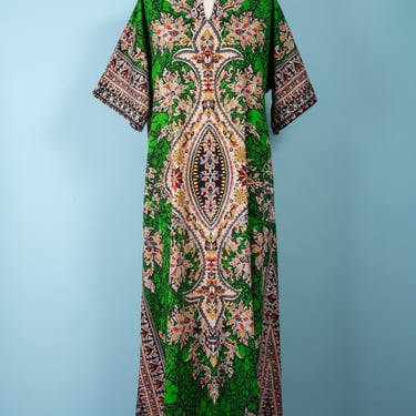 Pristine 1970s Sabysco Thai Cotton Batik Kaftan with Pockets 