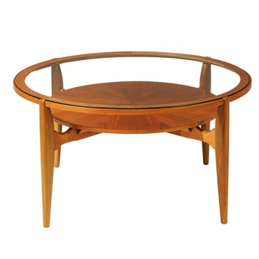 Coffee Table with beech wood veneer and Glass Top, Wilhelm Renz, 1960's, Germany 