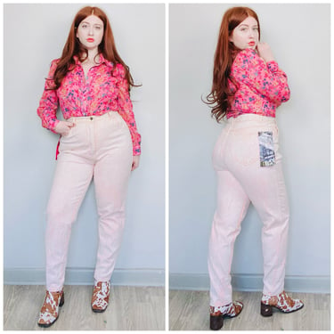 1980s Vintage Gitano Peach Arctic Wash Mom Jeans / 80s / Eighties High Waisted Pastel Denim Pants / Tag Size 14 