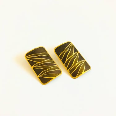 Vintage Bronze Enamel Earrings 