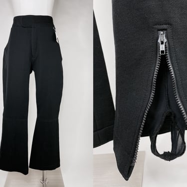 Vintage 80s-90s Warm Tight Black Bell Bottom w Zipper Ankle, Hidden Stirrup Unisex Ski Pants by Schoeller Switzerland USA med | Lift Ticket 