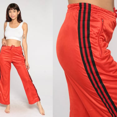Adidas Track Pants 80s Gym Pants Jogging Running Orange Striped Track Suit 1980s Sports Vintage Retro Streetwear Athletic Medium 