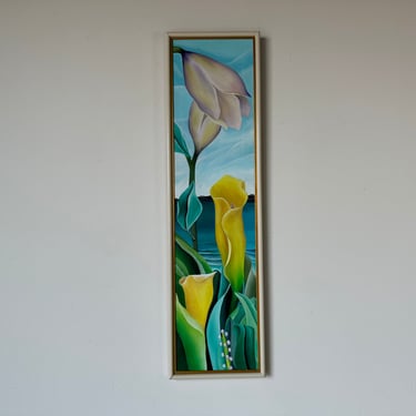 Vintage  Calla Lilies Still Life Oil Painting, Framed 