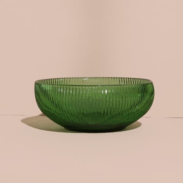 Vintage Ridged Green Glass Bowl, Vintage E. O. Brody Ribbed Bowl 