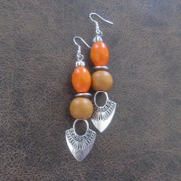 Unique wooden earrings, orange 